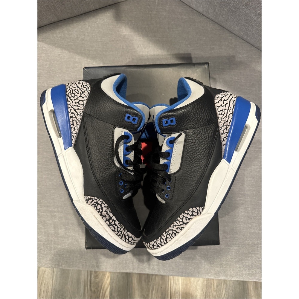 Nike Air Jordan 3 Retro 2014 Black Sport Blue Wolf Gray Mens Size 9